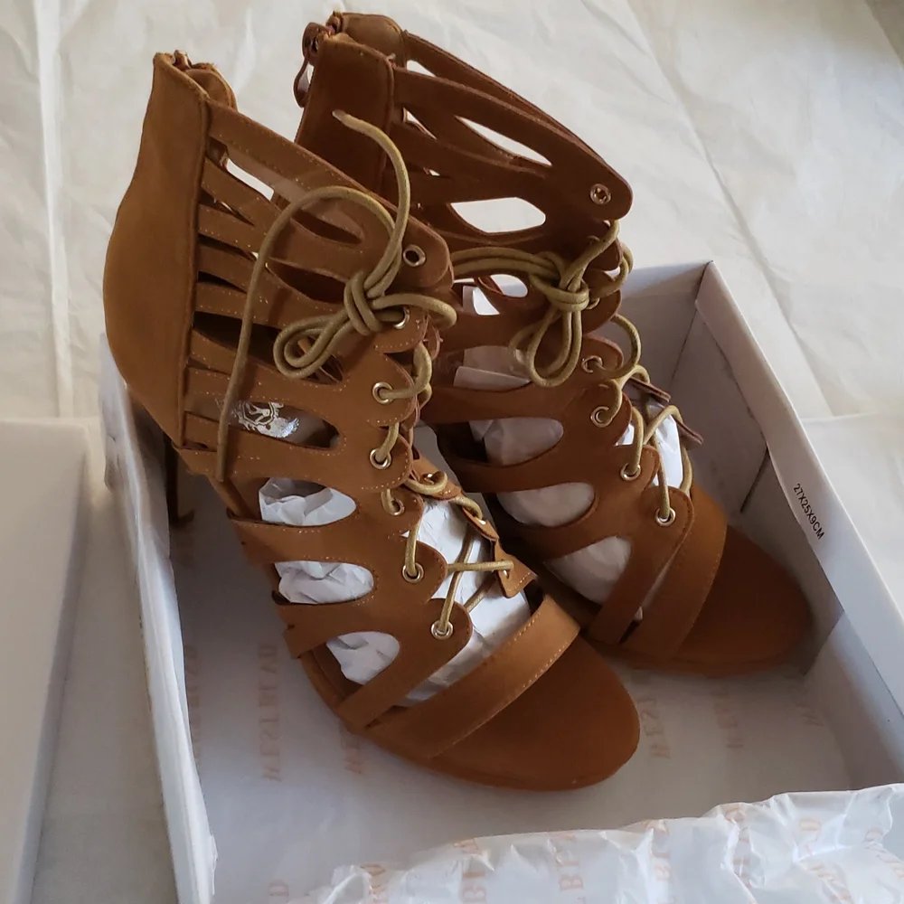 West Blvd New Pumps Gladiator High Heels Caged Lace Up Platform Shoes 10 Sexy!